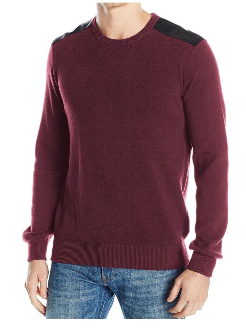 Kenneth Cole Reaction Men's Mixed Media Crewneck Pullover Sweater, Merlot Red